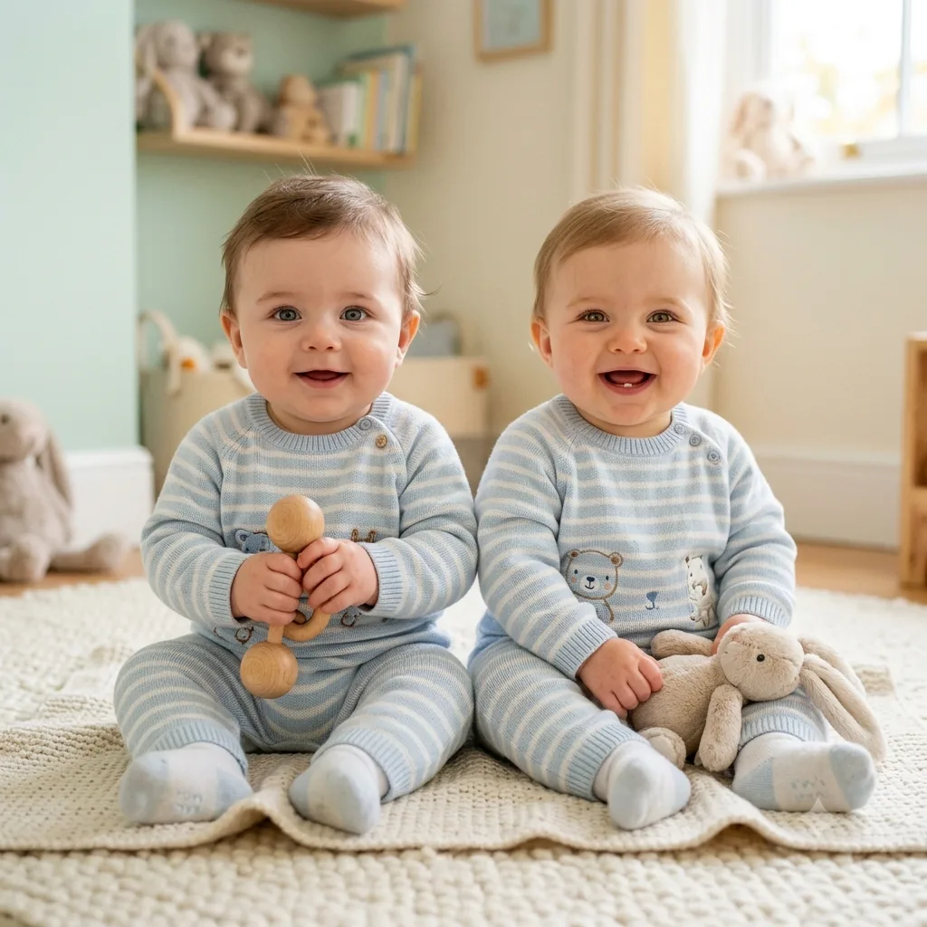 Future twins, two babies each blending both parents' features differently