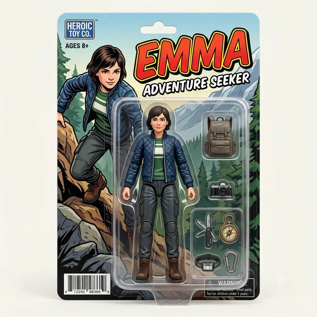 Collectible action figure of a person sealed in a blister-pack with accessories