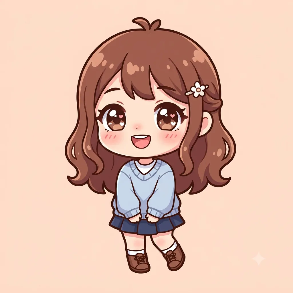 Cute chibi anime character with an oversized head and big sparkling eyes