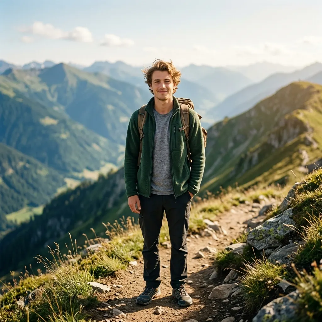 An adventurous outdoor dating photo of a person on a scenic mountain trail