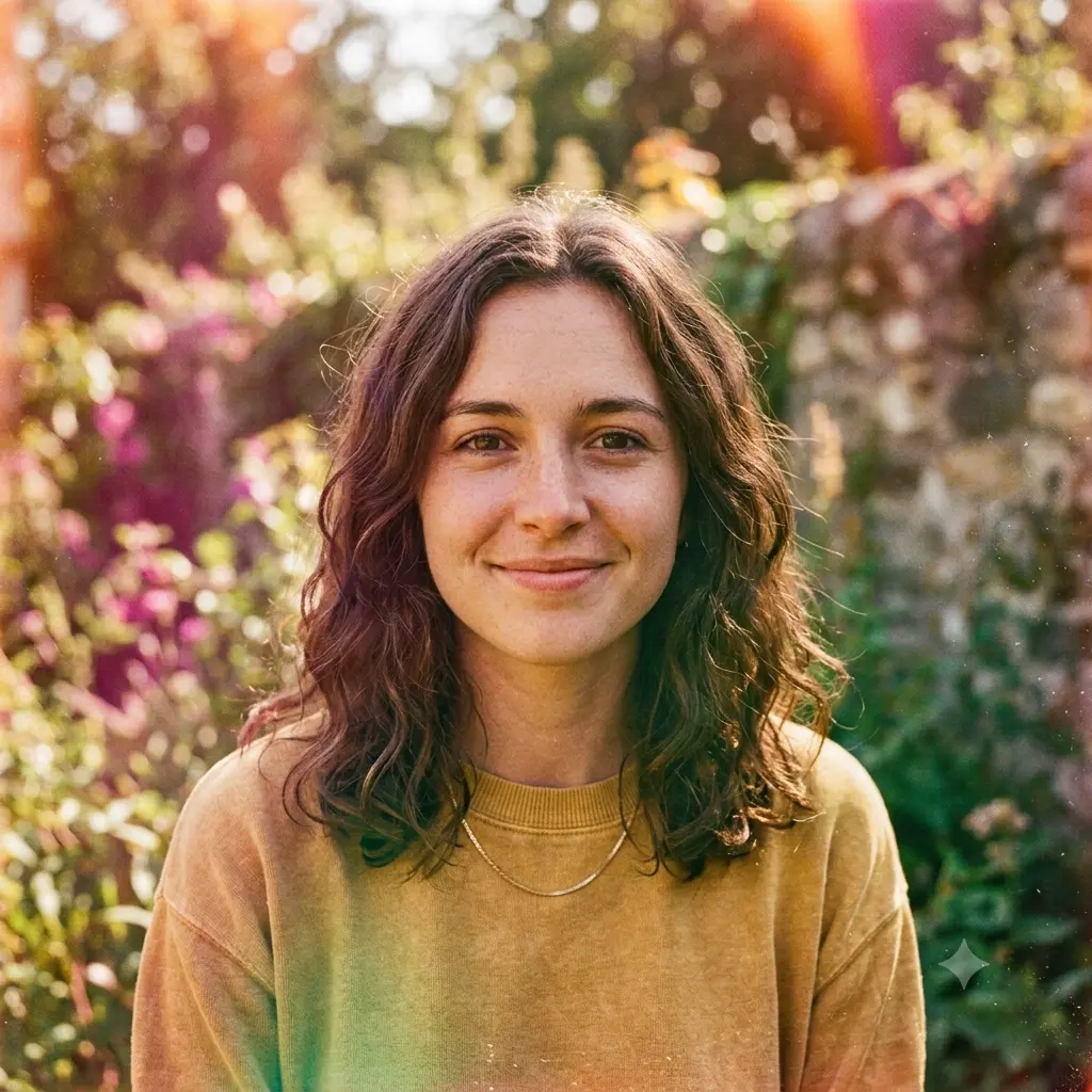 Portrait on expired color film with soft magenta and green color shifts