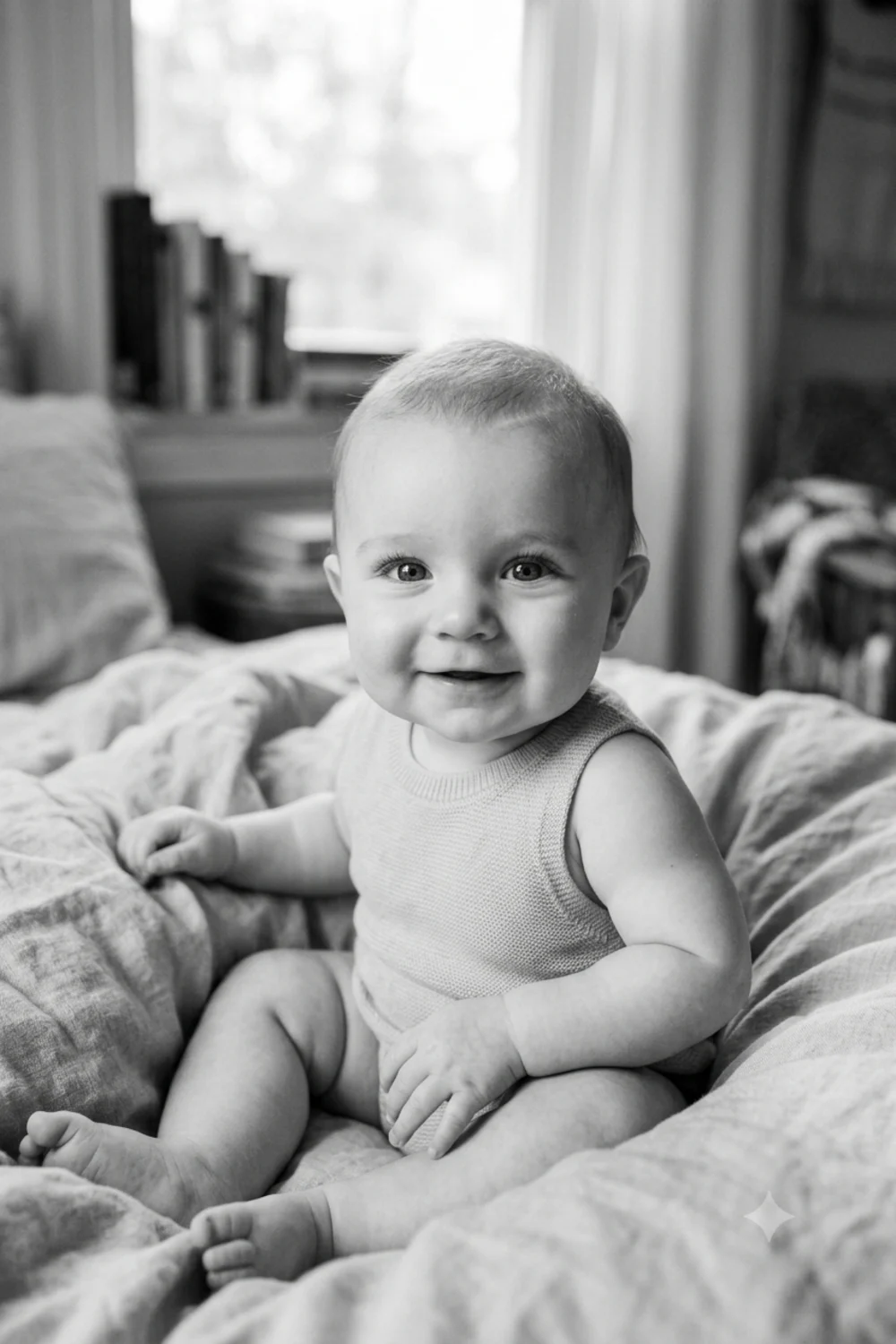 A timeless black-and-white portrait of a future newborn