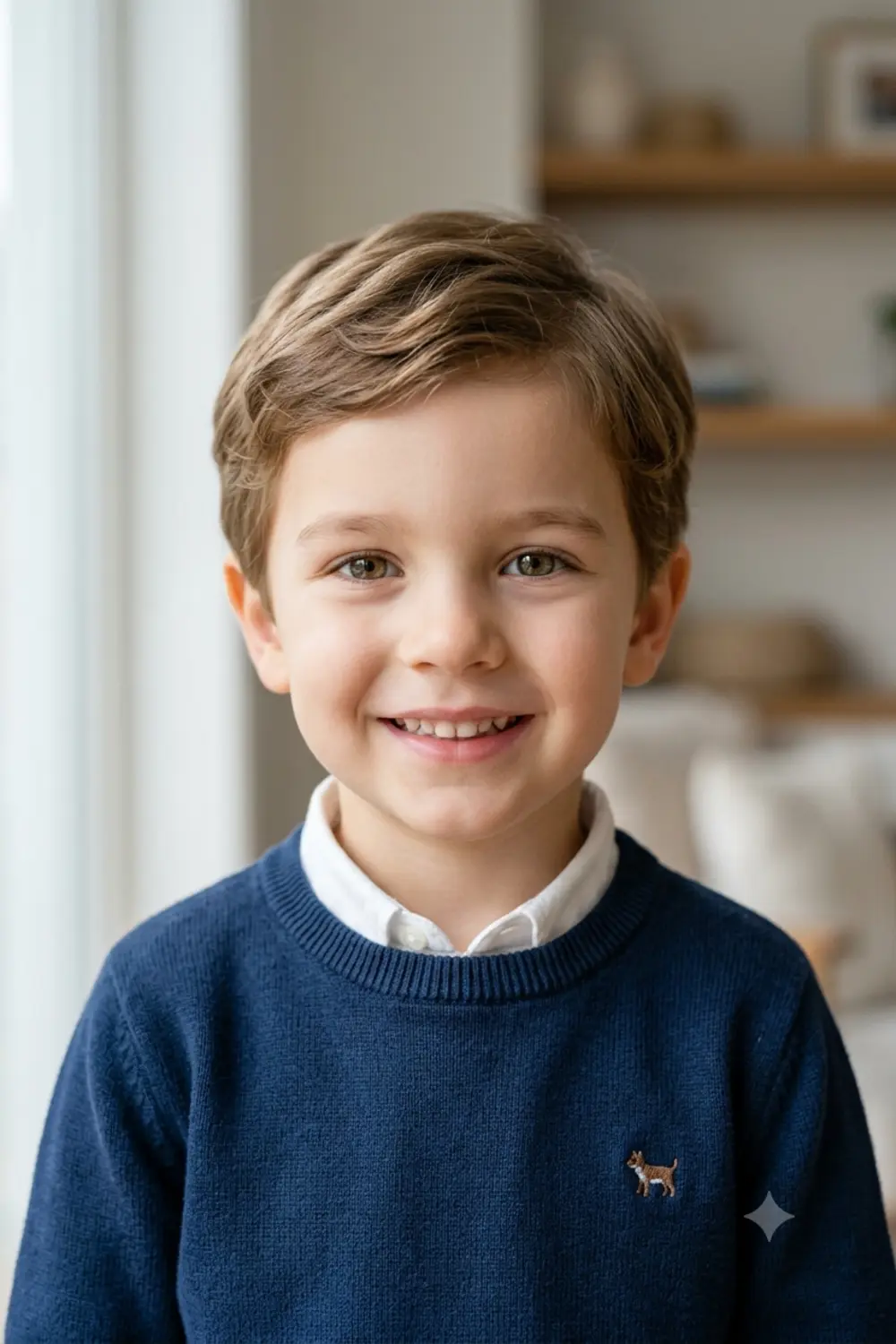 A future child at about five years old, blending both parents' features in a portrait