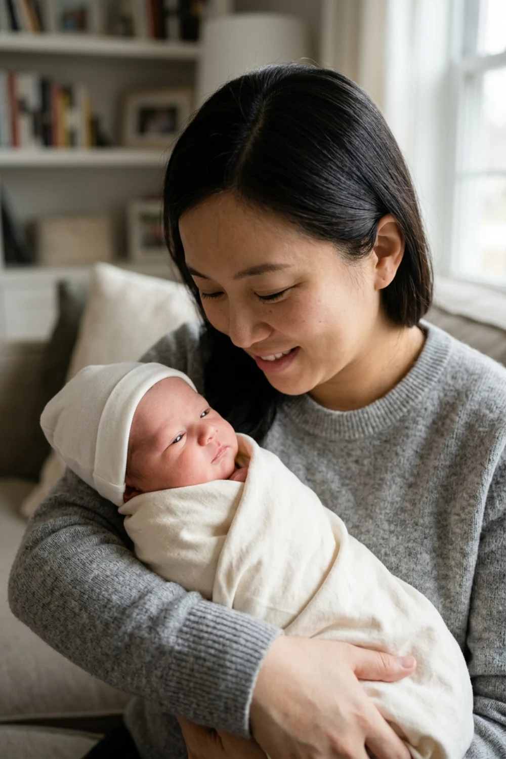 A parent cradling their future newborn in a tender close portrait