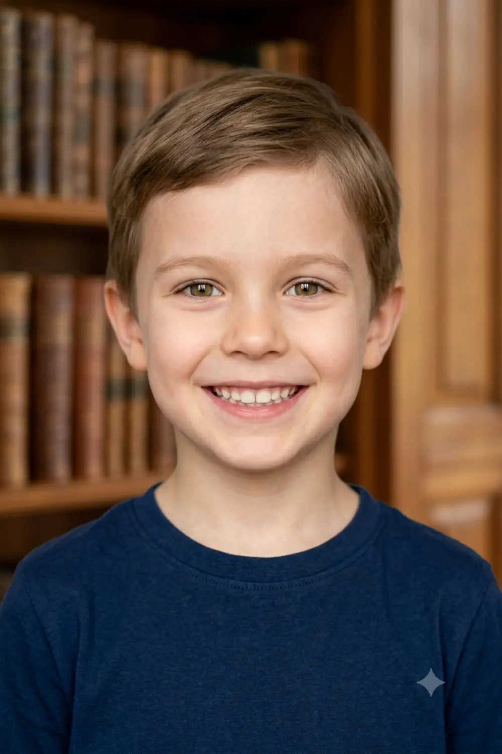 A future son as a young boy, blending both parents' features in a portrait