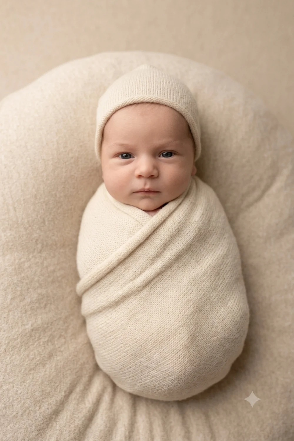 A studio newborn portrait of a future baby posed softly on a blanket