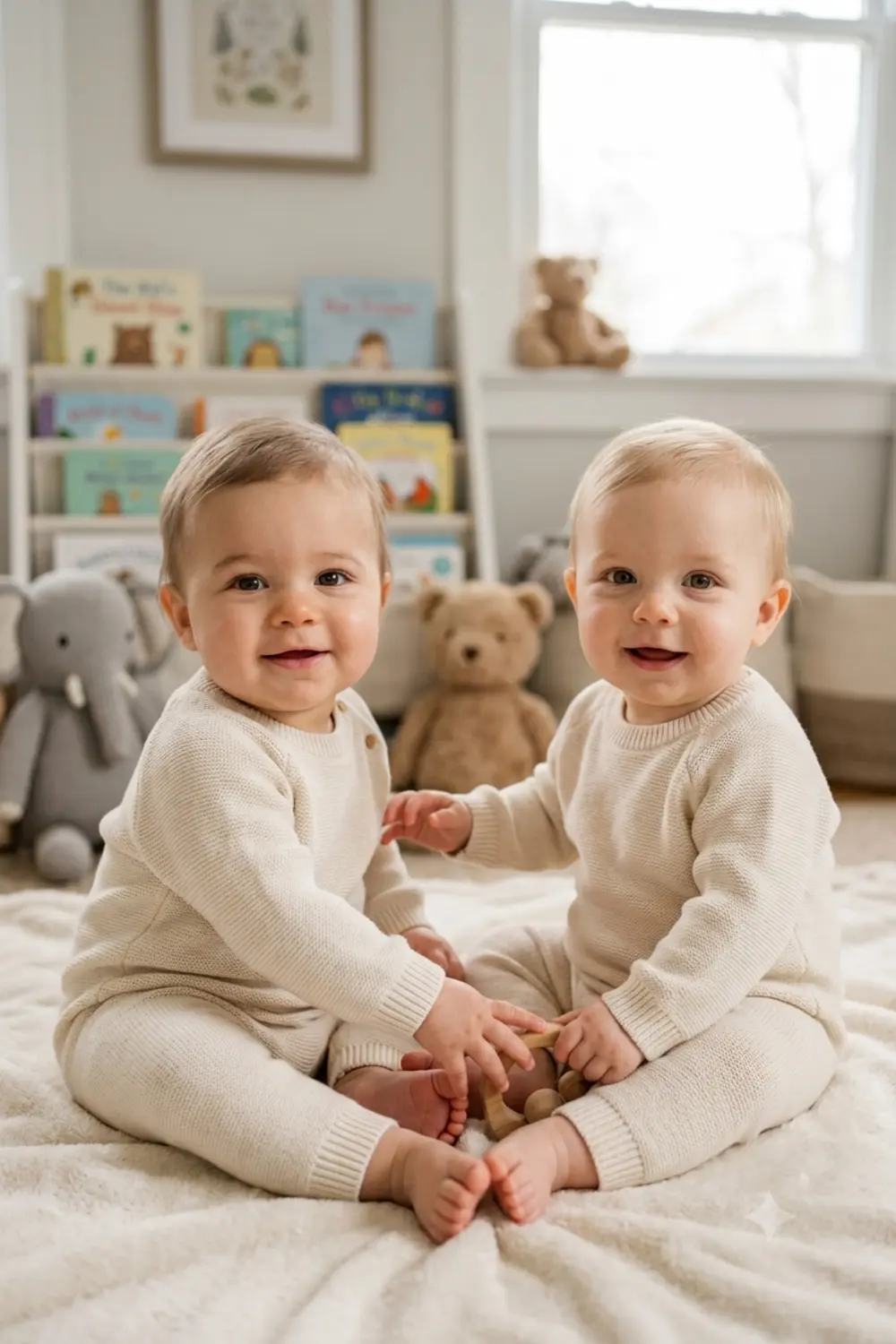 Future twins, two babies each blending both parents' features a little differently