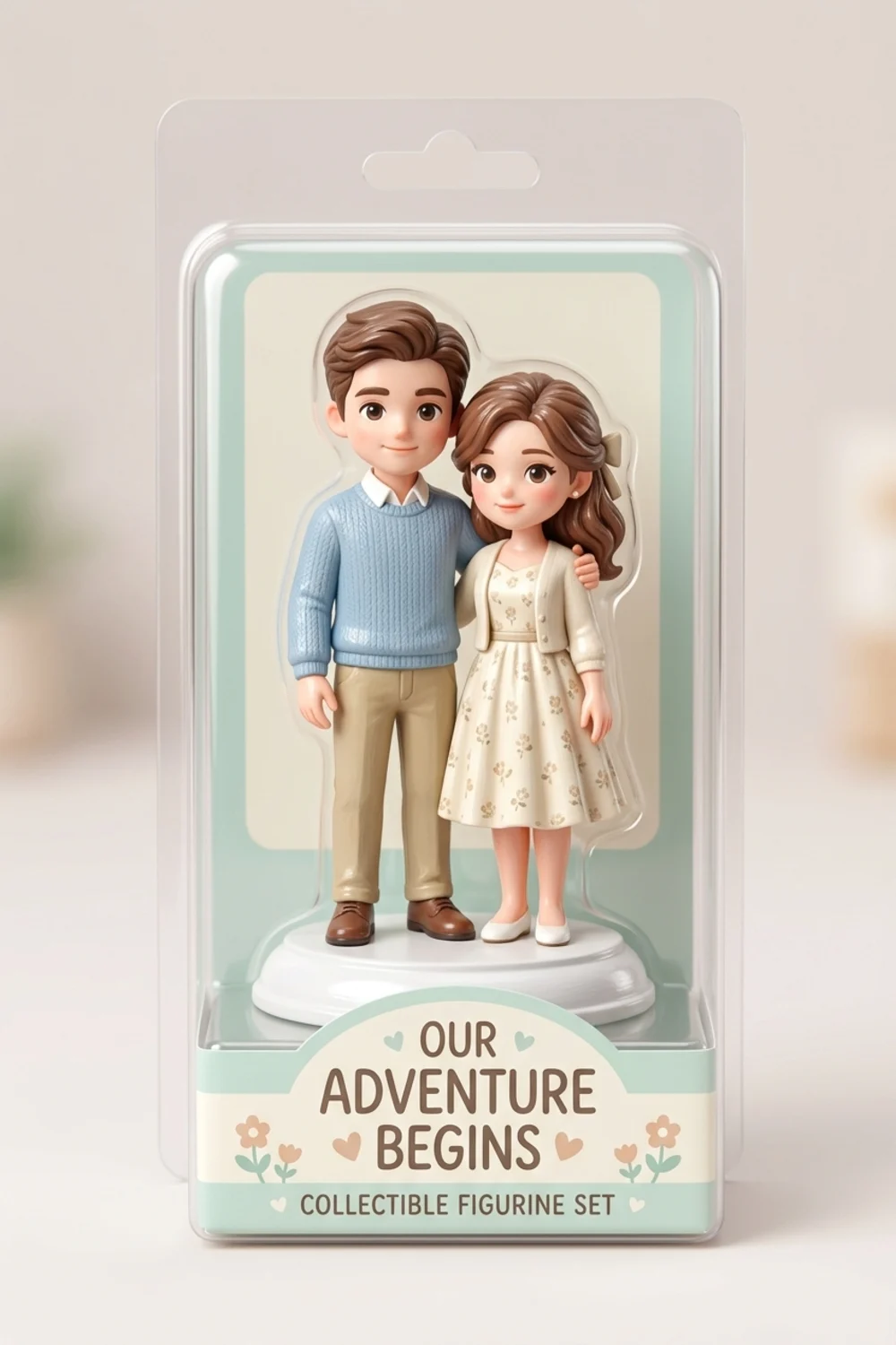 An adorable miniature couple figurine of two people posed together on a round base