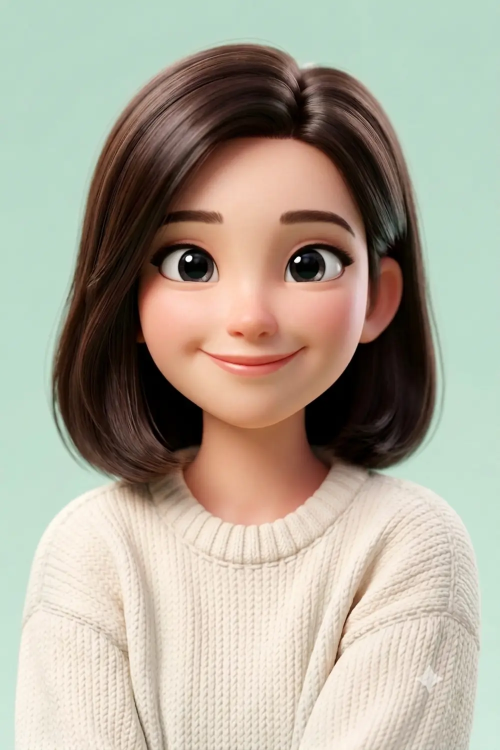 A polished 3D Pixar-style cartoon character portrait of a person on a soft pastel background
