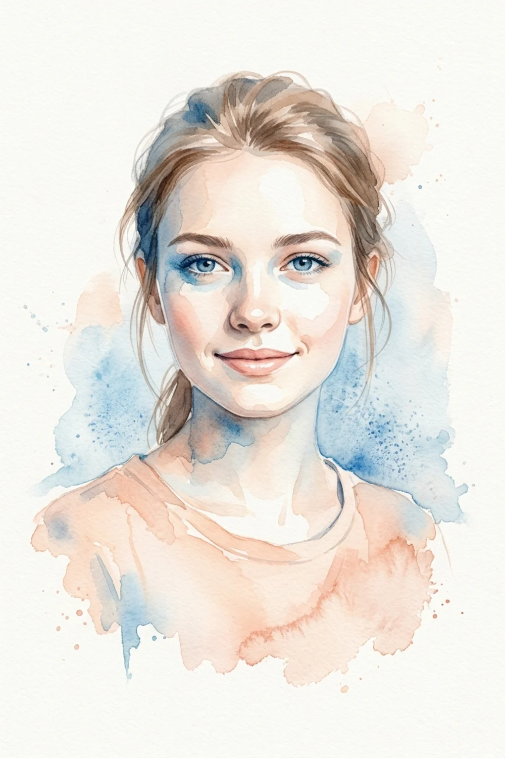 A soft watercolor painted portrait of a person with flowing washes on paper